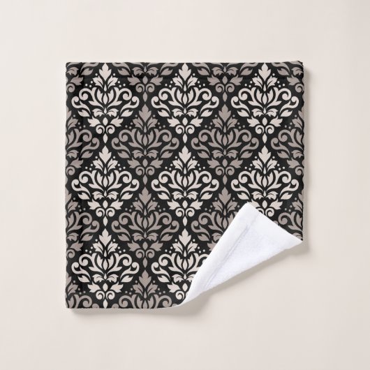 Scroll Damask Pattern Taupe Cream Black Bad Handdoek (Wasdoekje)