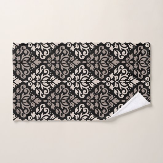 Scroll Damask Pattern Taupe Cream Black Bad Handdoek (Handdoek)