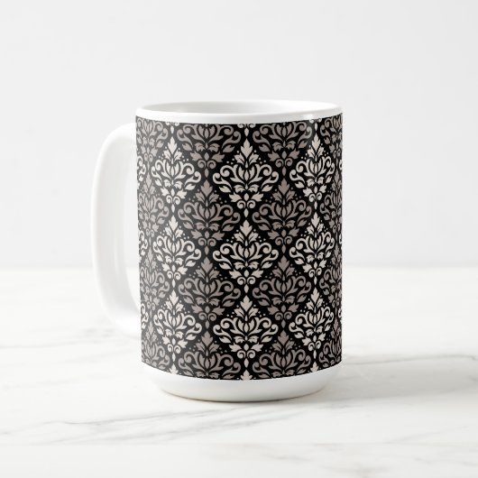 Scroll Damask Pattern Taupe Cream Black Koffiemok (Voorkant links)