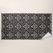 Scroll Damask Pattern Taupe Cream Black Strandlaken (Voorkant)