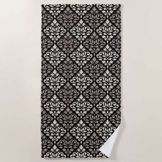Scroll Damask Pattern Taupe Cream Black Strandlaken (Voorkant)
