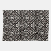 Scroll Damask Pattern Taupe Cream Black Theedoek (Horizontaal)
