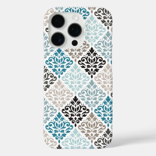 Scroll Damask Pattern Teals Bruins Wit Case-Mate iPhone Case (Achterkant)