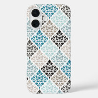 Scroll Damask Pattern Teals Bruins Wit