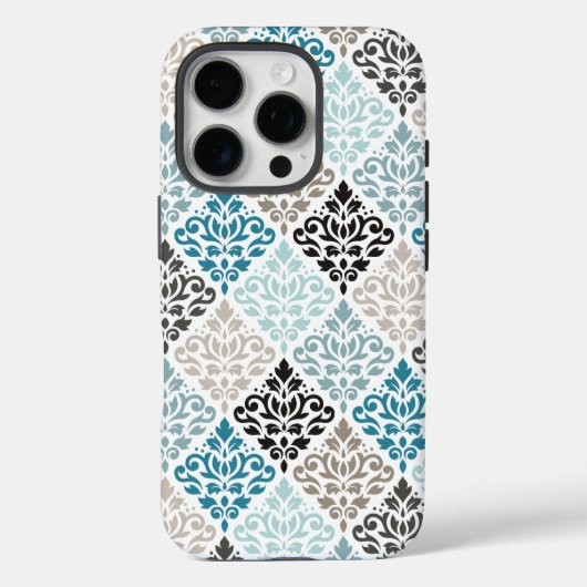 Scroll Damask Pattern Teals Bruins Wit Case-Mate iPhone Case (Achterkant)