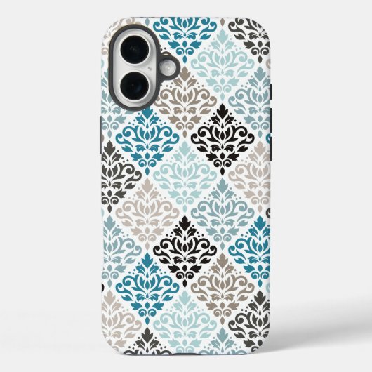 Scroll Damask Pattern Teals Bruins Wit Case-Mate iPhone Case (Achterkant)