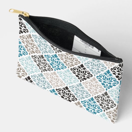 Scroll Damask Pattern Teals Bruins Wit Etui (Open)