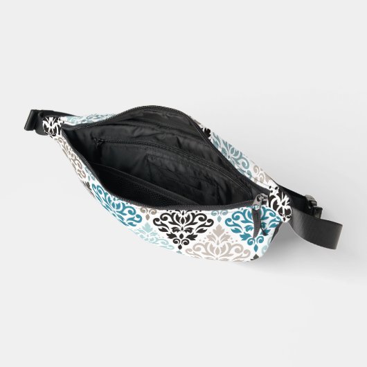 Scroll Damask Pattern Teals Bruins Wit Heuptasje (Open)