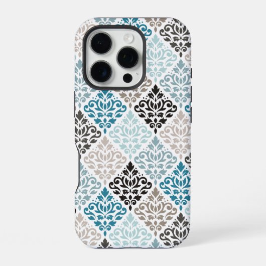 Scroll Damask Pattern Teals Bruins Wit iPhone Hoesje (Achterkant)