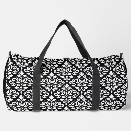 Scroll Damask Pattern Wit op Zwart Plunjezak (Voorkant)