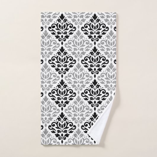 Scroll Damask Pattern Zwart Grijs Wit Bad Handdoek (Handdoek)