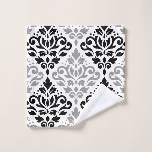Scroll Damask Pattern Zwart Grijs Wit Bad Handdoek (Wasdoekje)