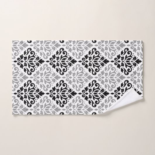 Scroll Damask Pattern Zwart Grijs Wit Bad Handdoek (Handdoek)