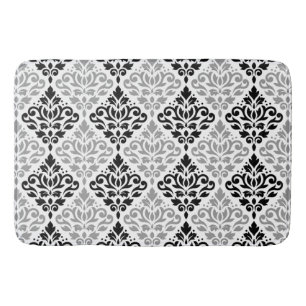 Scroll Damask Pattern Zwart Grijs Wit Badmat