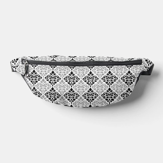 Scroll Damask Pattern Zwart Grijs Wit Heuptasje (Liggend)