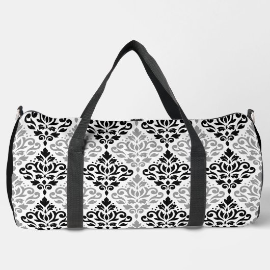 Scroll Damask Pattern Zwart Grijs Wit Plunjezak (Voorkant)