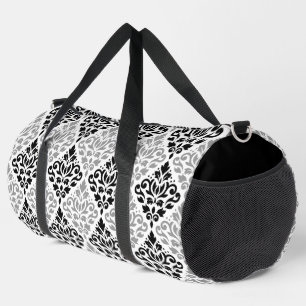 Scroll Damask Pattern Zwart Grijs Wit Plunjezak