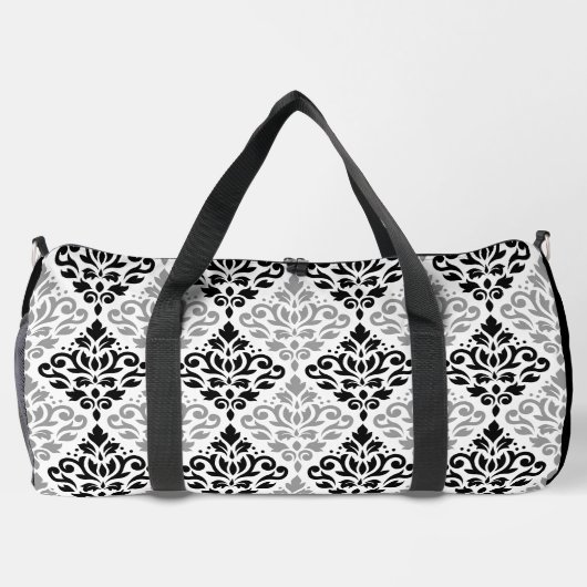Scroll Damask Pattern Zwart Grijs Wit Plunjezak (Achterkant)
