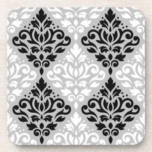 Scroll Damask Ptn B&W op grijs Drankjes Onderzetter