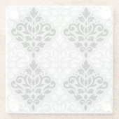 Scroll Damask Ptn B&W op grijs Glazen Onderzetter (Achterkant)
