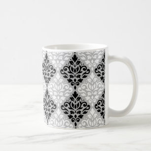 Scroll Damask Ptn B&W op grijs Koffiemok