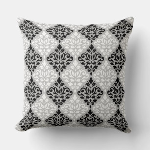 Scroll Damask Ptn B&W op grijs Kussen