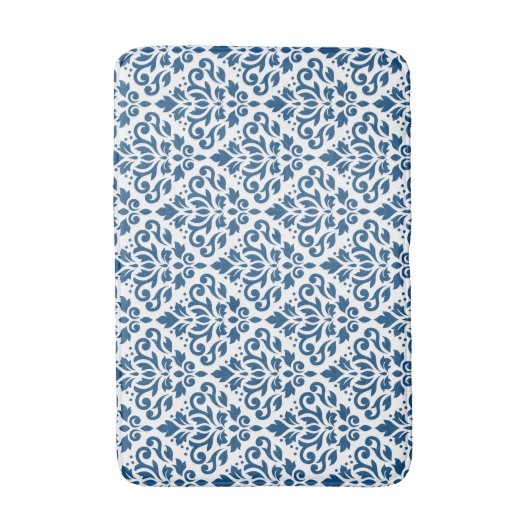 Scroll Damask Ptn DK Blauw op Wit Badmat (Voorkant Verticaal)