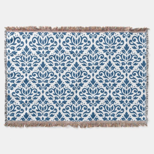 Scroll Damask Ptn DK Blauw op Wit Deken (Voorkant)