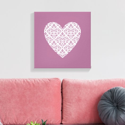 Scroll Damask PTN Heart Mauve & Pink Canvas Afdruk (Insitu (Woonkamer))