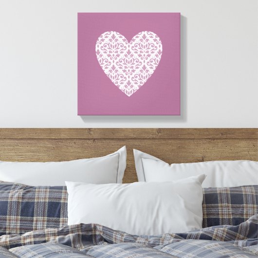 Scroll Damask PTN Heart Mauve & Pink Canvas Afdruk (Insitu (Slaapkamer))