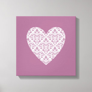 Scroll Damask PTN Heart Mauve & Pink Canvas Afdruk