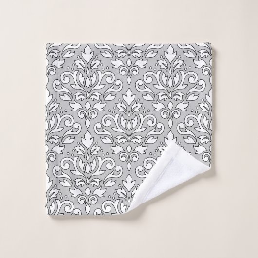 Scroll Damask Ptn Mix White (zwarte lijn) Grey Bad Handdoek (Wasdoekje)