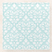 Scroll Damask Ptn White op Duck Egg Blue Glazen Onderzetter (Voorkant)