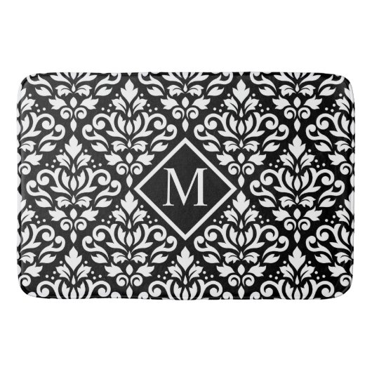 Scroll Damask Ptn Wit op Zwart (gepersonaliseerd) Badmat (Voorkant)