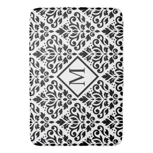 Scroll Damask Ptn Zwart op Wit (gepersonaliseerd) Badmat (Voorkant Verticaal)