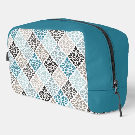Scroll Damask RPT Patroon Teals Browns White Toilettasje (Rechterhoek)