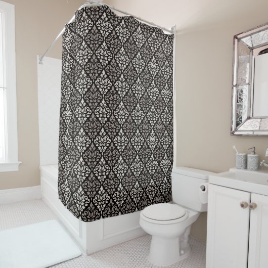 Scroll Damask RPT Pattern Taupe Cream Black Douchegordijn (In situ)