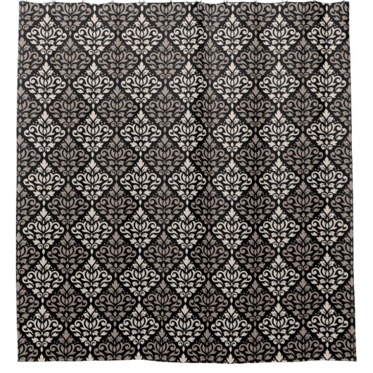 Scroll Damask RPT Pattern Taupe Cream Black Douchegordijn (Voorkant)