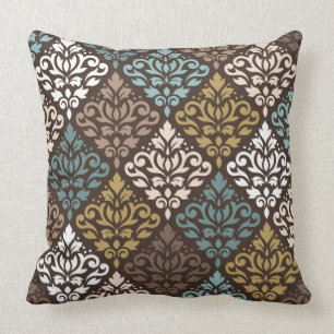 Scroll Damask Rpt Ptn-scheuren Gold Crm White Kussen