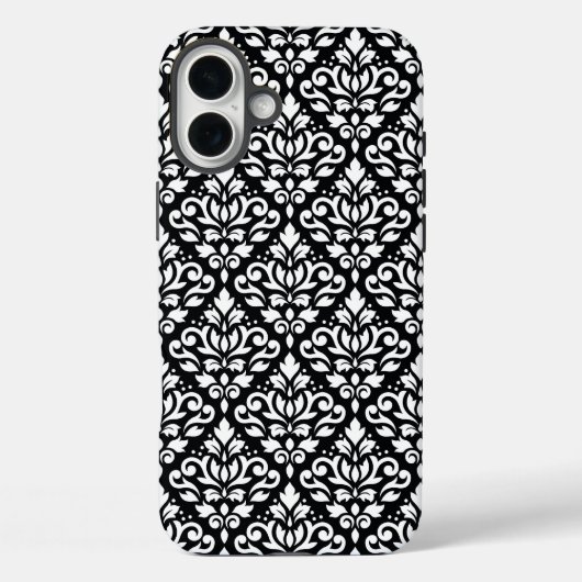 Scroll Damask White op Black Pattern Case-Mate iPhone Case (Achterkant)