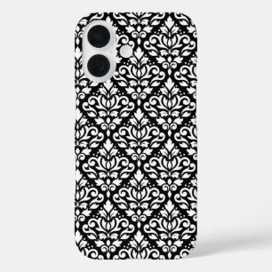 Scroll Damask White op Black Pattern iPhone 16 Hoesje