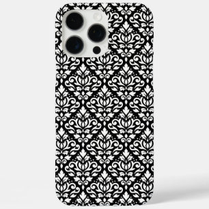 Scroll Damask White op Black Pattern iPhone 16 Pro Max Hoesje