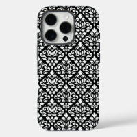 Scroll Damask White op Black Pattern
