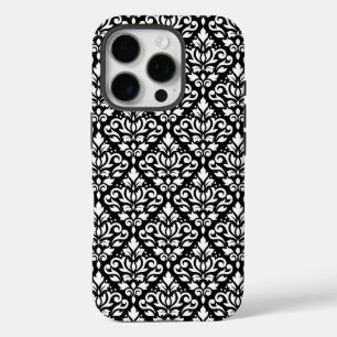 Scroll Damask White op Black Pattern iPhone 16 Pro Hoesje