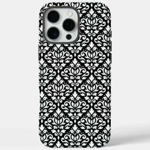 Scroll Damask White op Black Pattern iPhone 16 Pro Max Hoesje
