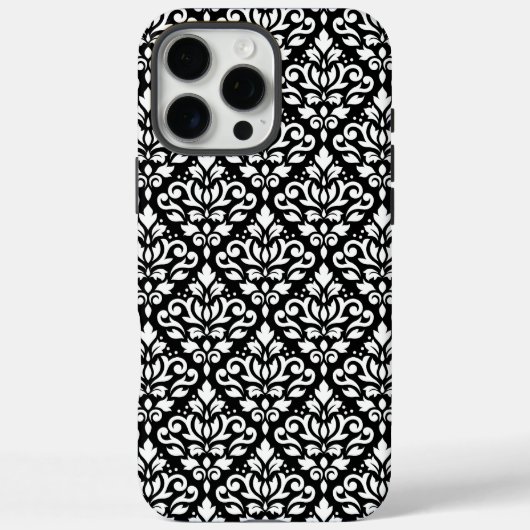 Scroll Damask White op Black Pattern Case-Mate iPhone Case (Achterkant)