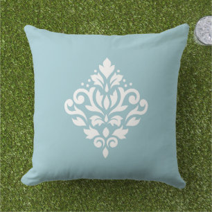 Scroll Damask Wit op Blauw Buitenkussen