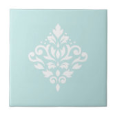 Scroll Damask Wit op Eend Ei Blauw Tegeltje (Voorkant)