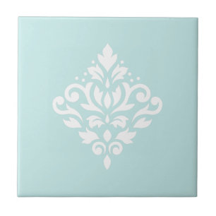 Scroll Damask Wit op Eend Ei Blauw Tegeltje