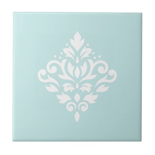 Scroll Damask Wit op Eend Ei Blauw Tegeltje (Voorkant)